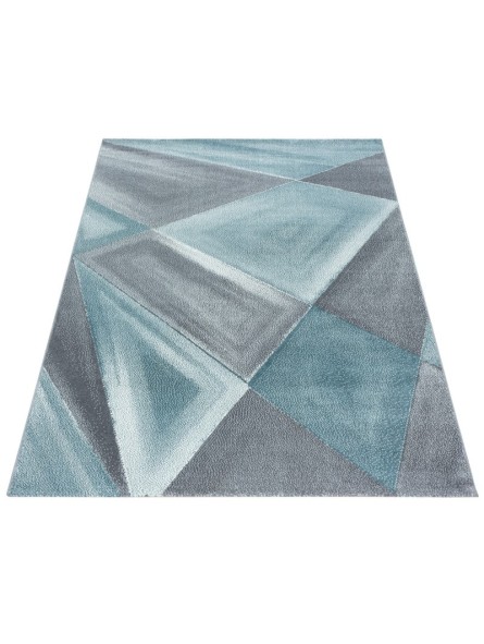 Gebetsteppich Geometrische Muster Kurzflor Grau Blau Weiß Meliert