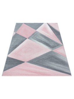 Gebedskleed Geometrisch Patroon Laagpolig Grijs Roze Wit Gevlekt