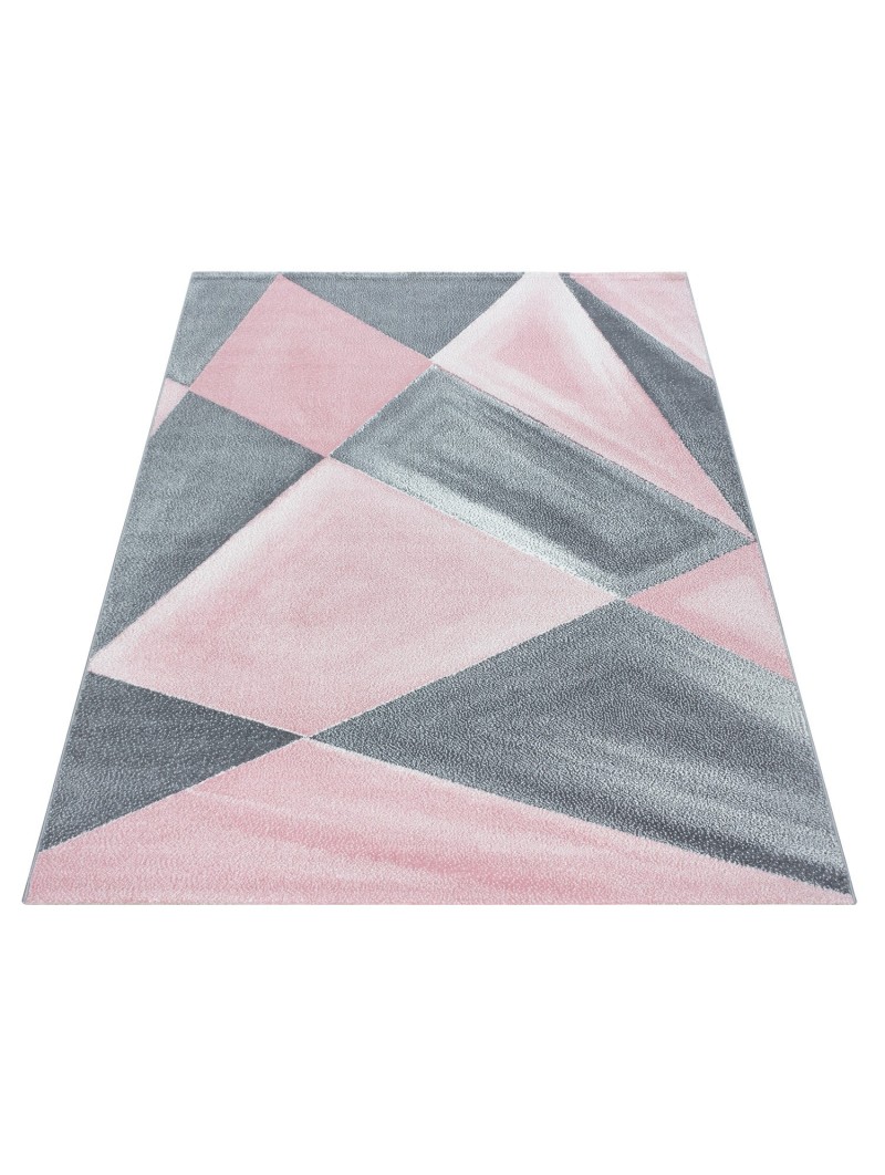 Prayer Rug Geometric Pattern Short Pile Gray Pink White Mottled