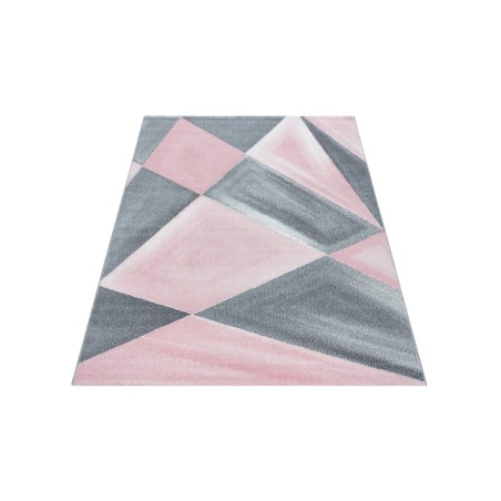 Gebetsteppich Geometrische Muster Kurzflor Grau Pink Weiß Meliert