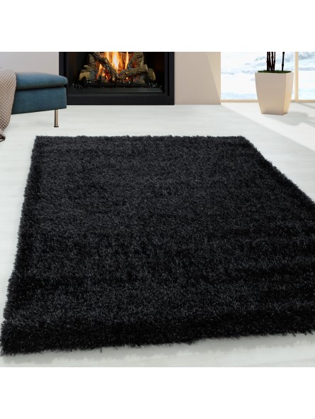 Shaggy Living Room Hoogpolig tapijt glansgaren effen zwart