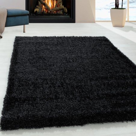 Shaggy Living Room Shag Pile Rug Luster Yarn Solid Black