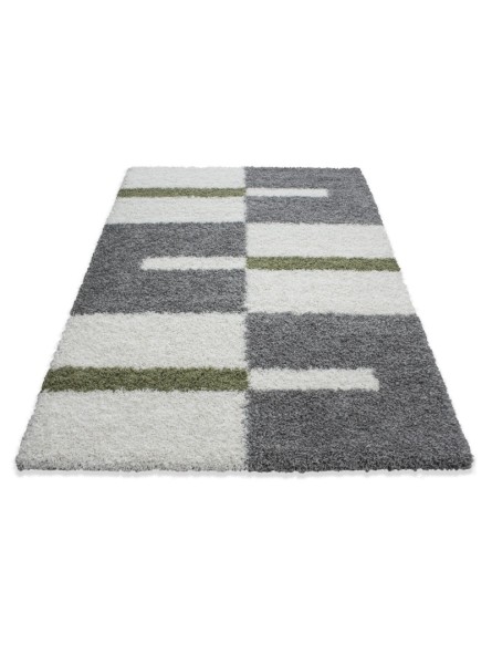 Tappeto da preghiera, tappeto a pelo lungo, altezza pelo 3 cm, grigio-bianco-verde