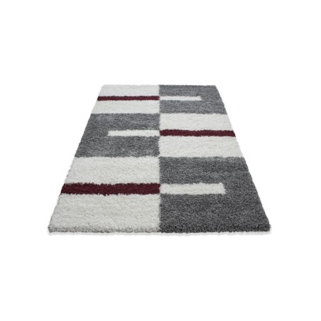 Tappeto da preghiera, tappeto a pelo lungo, altezza pelo 3 cm, grigio-bianco-rosso