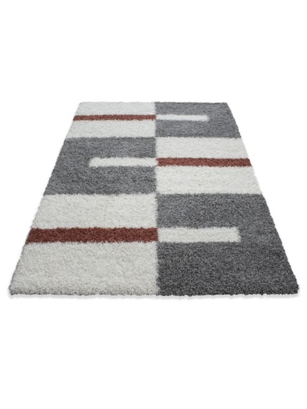 Prayer rug, high-pile rug, pile height 3cm, grey-white-terracotta