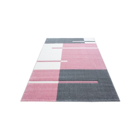 Prayer Rug Checkered Lines Pattern Contour Cut Gray White Pink