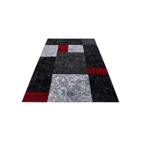 Prayer Rug Checkered Pattern Mottled Contour Cut Black Gray Red