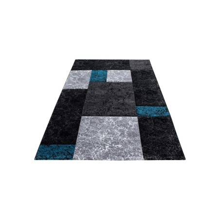 Prayer Rug Checkered Pattern Contour Cut Black Gray Turquoise