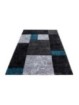 Prayer Rug Checkered Pattern Contour Cut Black Gray Turquoise