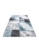Prayer Rug Checkered Pattern Contour Cut Gray White Blue