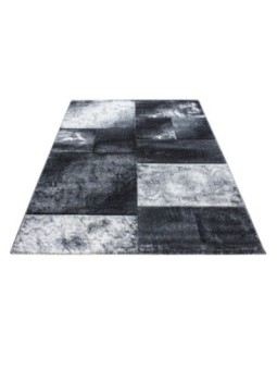 Prayer Rug Checkered Pattern Contour Cut Black Gray White