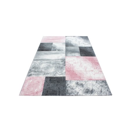 Prayer Rug Checkered Pattern Contour Cut Gray White Pink