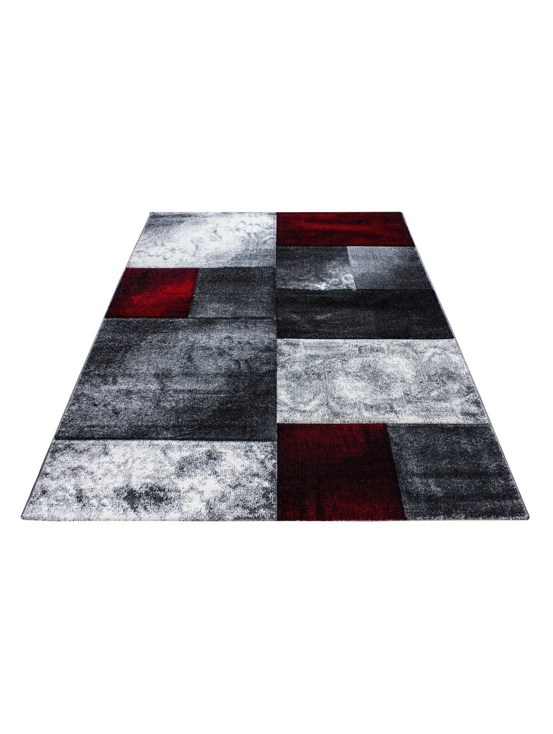 Prayer Rug Checkered Pattern Contour Cut Black Gray Red