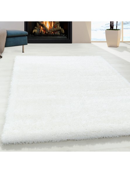 Shaggy living room shag pile rug luster yarn plain white
