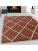 Wohnzimmerteppich Design Hochflor Teppich Muster Raute Flor Weich Farbe Terra