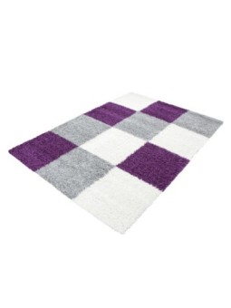 Prayer rug Shaggy Checkered Purple White Grey