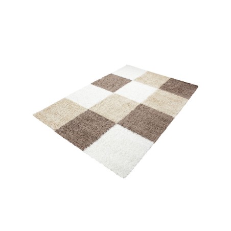 Prayer rug Shaggy Checkered Brown White Beige