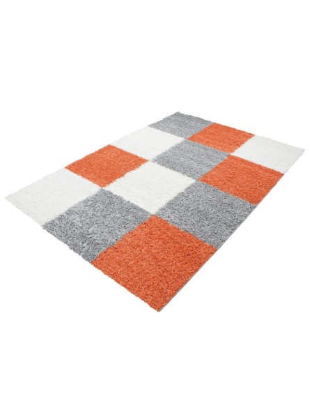 Gebedskleed Shaggy tapijt geruit terracotta wit grijs