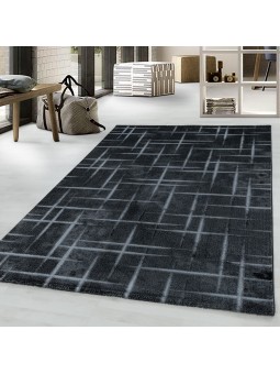 Laagpolig tapijt, woonkamertapijt, rasterpatroon, zachtpolig, zwart
