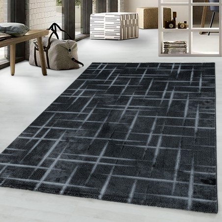 Short pile carpet, living room carpet, grid design pattern, soft pile, black
