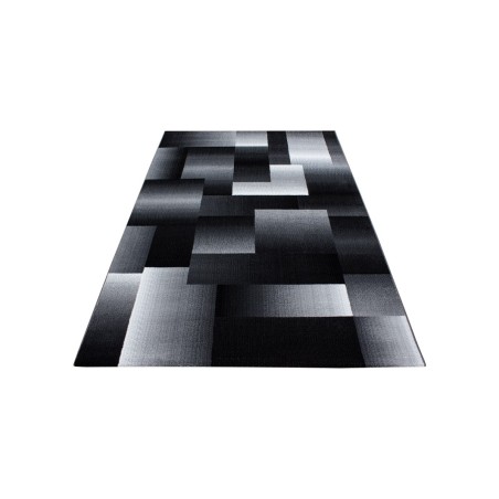 Prayer Rug Short Pile Abstract Checkered Pattern Black Gray White