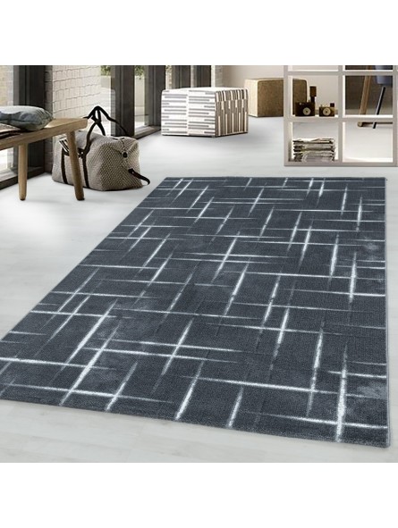 Laagpolig tapijt, woonkamertapijt, rasterpatroon, zachtpolig grijs