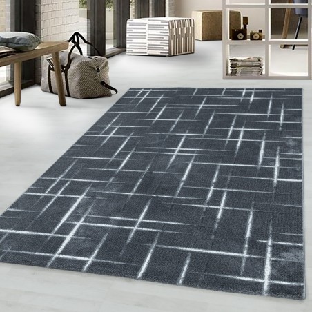 Laagpolig tapijt, woonkamertapijt, rasterpatroon, zachtpolig grijs