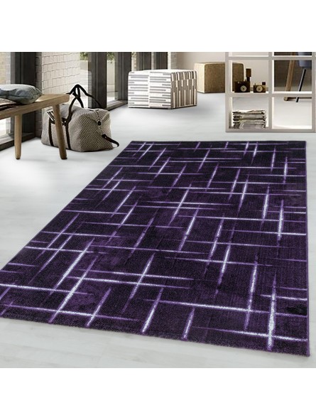 Laagpolig tapijt, woonkamertapijt, rasterpatroon, zachtpolig, paars