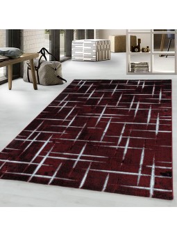 Kurzflor Teppich Wohnzimmerteppich Design Gitter Muster Soft Flor Rot