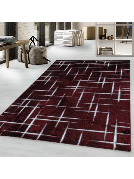 Tappeto a pelo corto tappeto da soggiorno design a griglia motivo a pelo morbido rosso