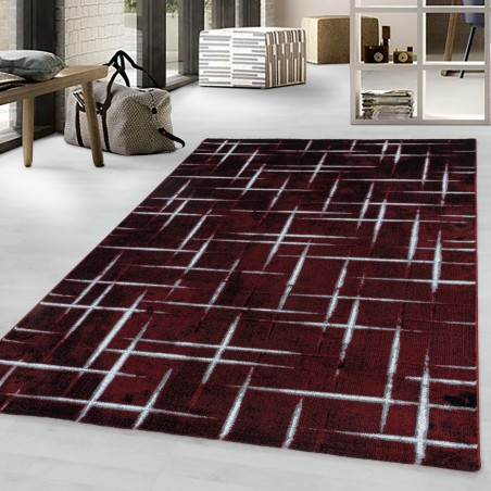 Tappeto a pelo corto tappeto da soggiorno design a griglia motivo a pelo morbido rosso