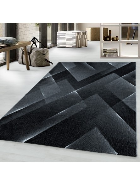 Laagpolig tapijt, woonkamertapijt, 3D dessin, driehoek, zachtpolig, zwart