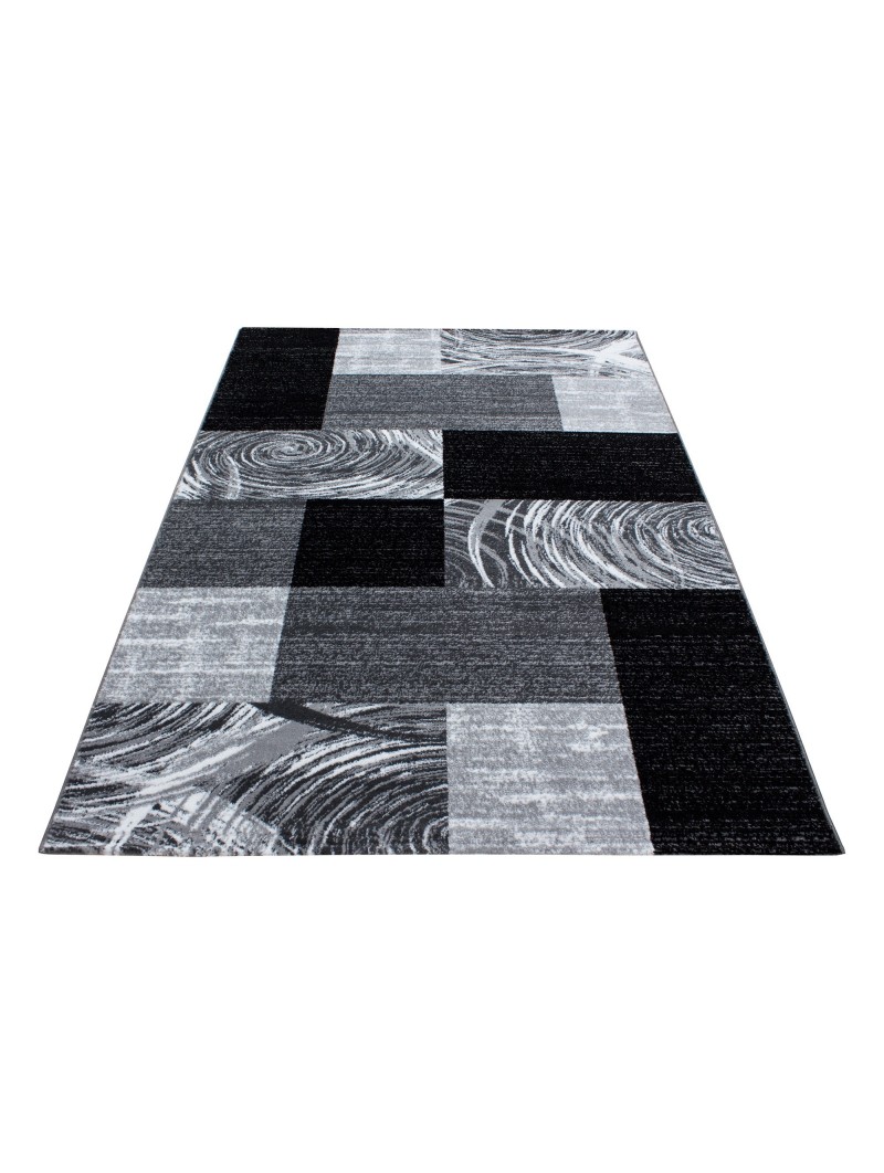 Prayer Rug Living Room Geometric Checkered Pattern Black Gray White