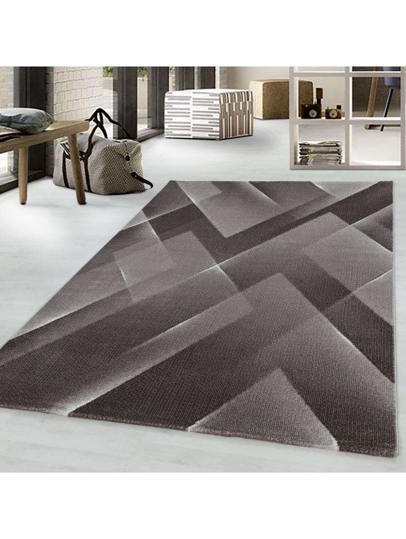Kurzflor Teppich Wohnzimmerteppich 3-D Design Muster Dreieck Soft Flor Braun