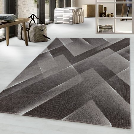 Laagpolig tapijt, woonkamertapijt, 3D dessin, driehoek, zachtpolig, bruin