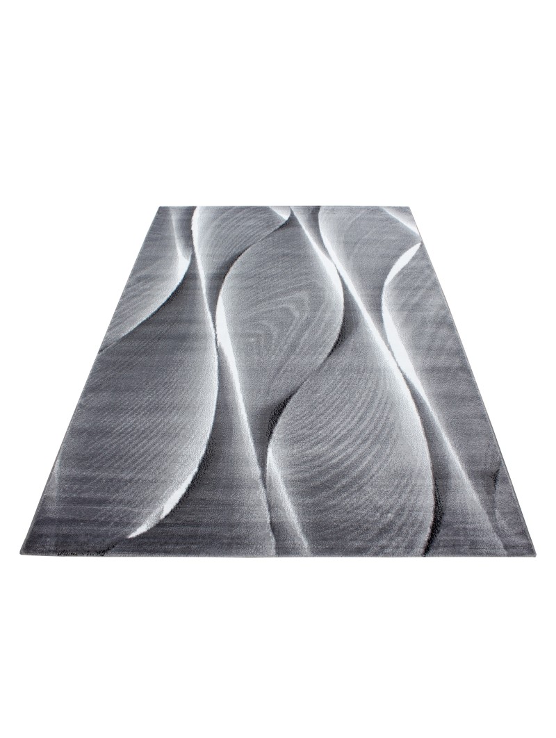Gebetsteppich Wohnzimmer Wellen Holzoptik Muster Schwarz Grau Weiß
