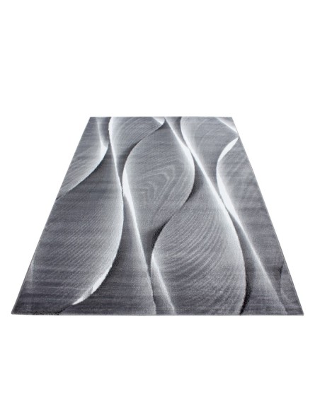 Gebedskleed woonkamer golven houtlook patroon zwart grijs wit