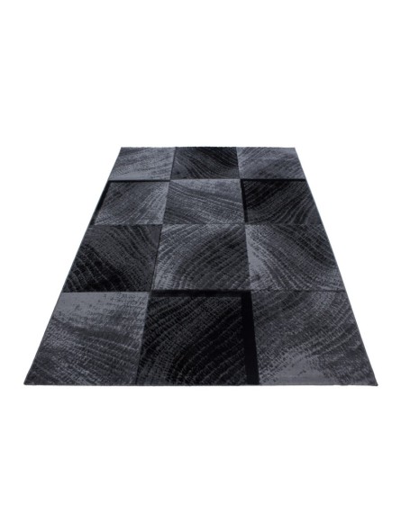 Gebetsteppich Kurzflor Teppich Karo Muster Schwarz Grau Meliert
