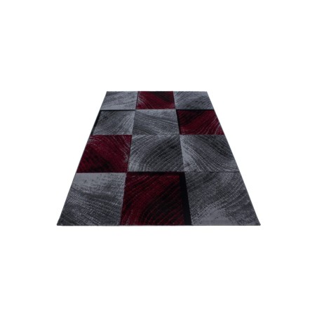 Gebetsteppich Kurzflor Teppich Karo Muster Schwarz Grau Rot Meliert