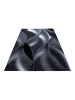 Gebedskleed laagpolig tapijt abstract schaduwgolfmotief zwart grijs