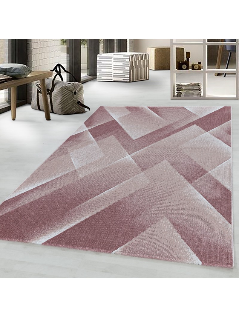 Kurzflor Teppich Wohnzimmerteppich 3-D Design Muster Dreiecke Soft Flor Pink