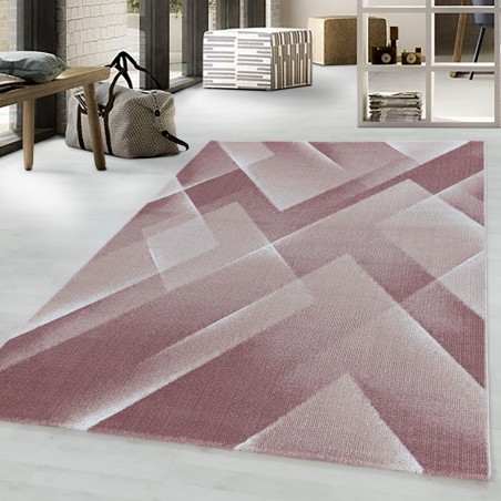 Laagpolig tapijt, woonkamertapijt, 3D dessin, driehoeken, zachtpolig, roze