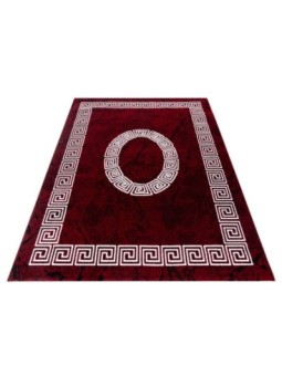 Gebetsteppich Kurzflor Teppich Bordüre Ornament Marmor Optik Schwarz Rot Weiß