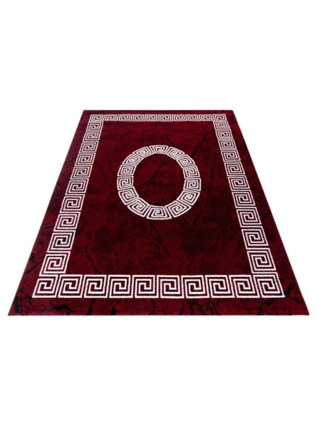 Prayer rug short pile carpet border ornament marble look black red white