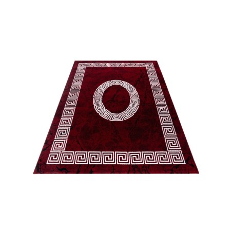 Tapis de prière moquette à poils courts bordure ornement aspect marbre noir rouge blanc