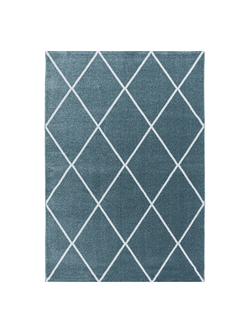 Prayer rug short pile carpet design diamond lines plain colors blue