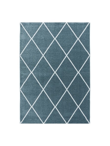 Tapis de prière tapis à poils ras design lignes de losanges uni bleu