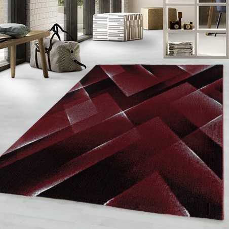 Kurzflor Teppich Wohnzimmerteppich 3-D Design Muster Dreiecke Soft Flor Rot