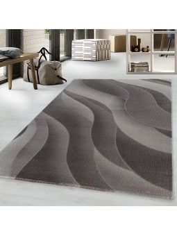 Laagpolig tapijt, woonkamertapijt, 3D-design, golven, zachtpolig, bruin