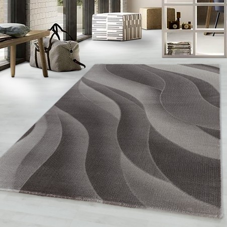 Laagpolig tapijt, woonkamertapijt, 3D-design, golven, zachtpolig, bruin